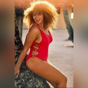 Aerie Red One-Piece Swimsuit with Ring Detail - Women's Size S/M